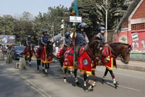 Mounted Police Patrol Dhaka on the day of National Election