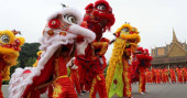 Lion dance performed in Cambodia to celebrate Chinese New Year