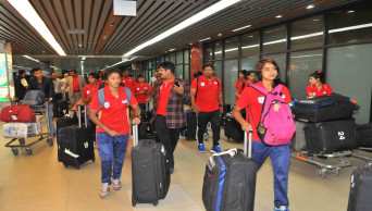 Women booters return home from Myanmar