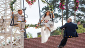 Love is in the air! German aerial artist ties knot hanging on high-wire